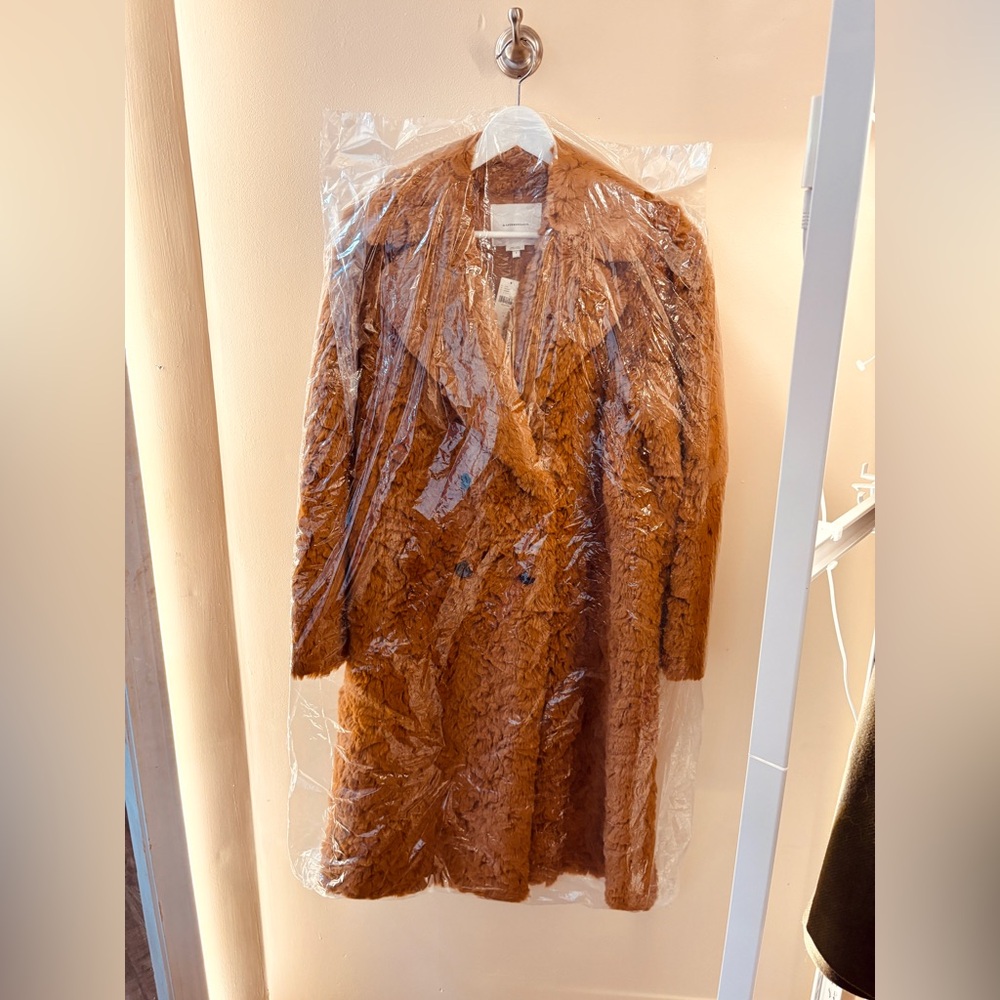 NEW Anthropologie Brown Faux Fur Long Double Breasted Preppy Button Coat S 6 - Picture 11 of 11